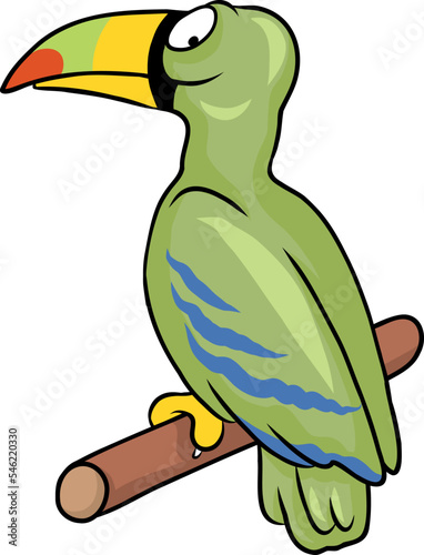 grüner Vogel lächelt klug und gewitzt