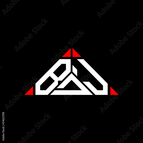 BOJ letter logo creative design with vector graphic, BOJ simple and modern logo in round triangle shape.