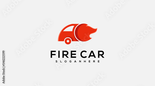 Red Fire car vector logo design template illustration