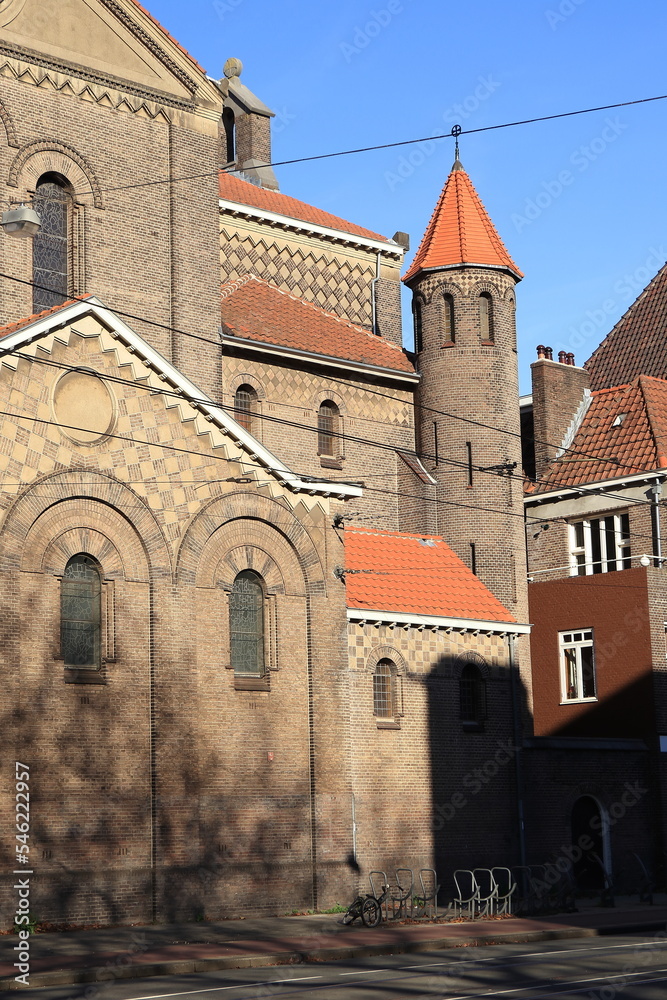 Amsterdam Sint-Agnes Kerk Church Exterior Detail with Tower, Netherlands