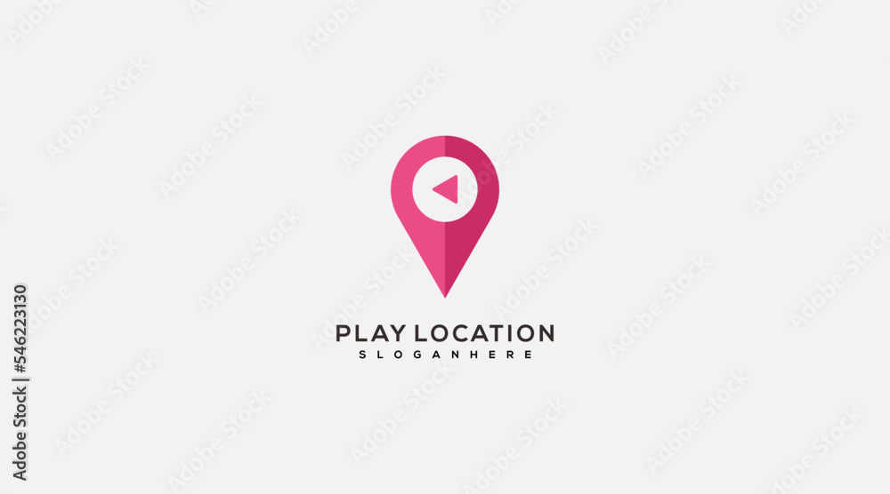 Play button and location pin logo design vector Play button and location pin logo design vector