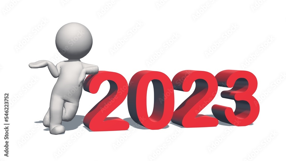 Year change to 2023 with 3D people isolated on white background - 3D Illustration Year change to 2023 with 3D people isolated on white background - 3D Illustration
