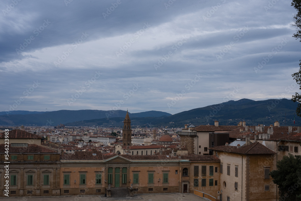 View of the Pitti Palace, Florence city, Italy. Panorama. Background.