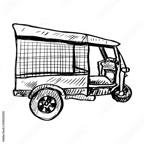  Tuk tuk in Thailand drawing sketch.