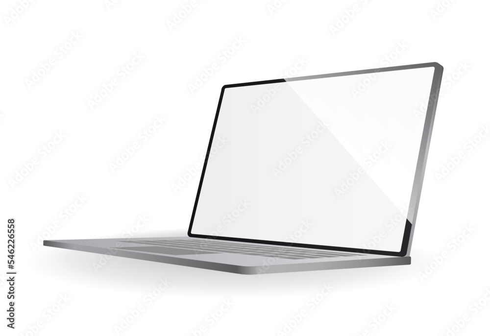 Electronic device mockup. White laptop. New version of modern, premium hardware. Gadget template with shadow isolated on white background