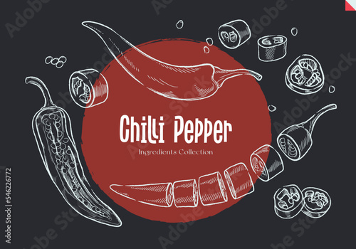 Chilli Pepper, Chalk sketches, Ingredient Collection