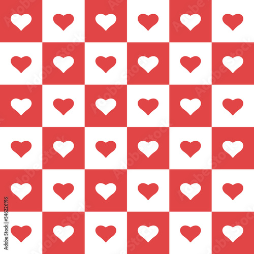 Hearts in square vector seamless pattern in red and white colors. Clean minimal illustration
