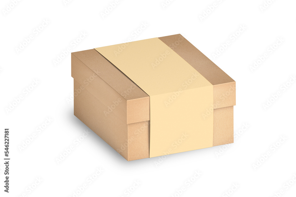 Kraft brown gift box packaging mockup isolated on white background. 3d rendering. Kraft brown gift box packaging mockup isolated on white background. 3d rendering.