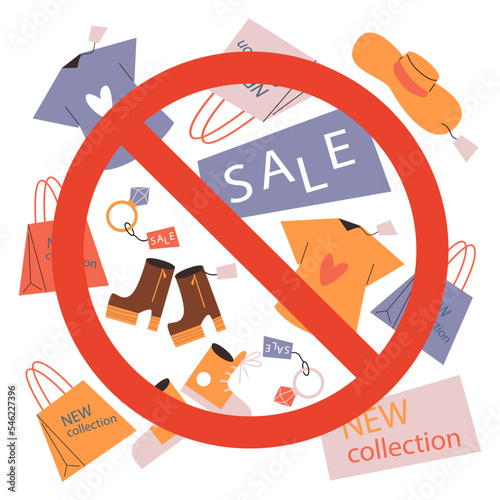 Conscious consumption and stop fast fashion banner flat vector isolated.
