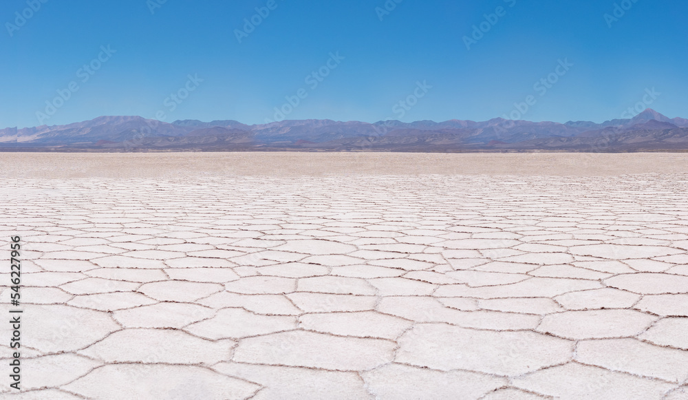 Salinas Grandes salt flat desert in provinces of Salta and Jujuy, located in the  Puna of Atacama, Northwest Argentina.