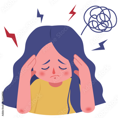 Stressed woman vector illustration in flat color design