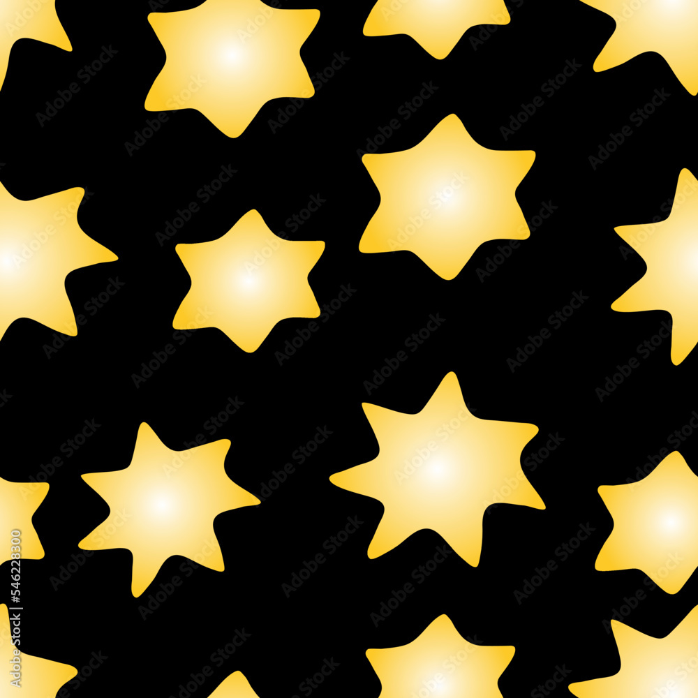Vector Seamless pattern with contour yellow stars isolated on black ...