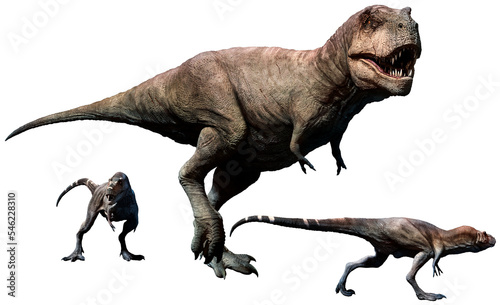 Tyrannosaurus rex female with young 3D illustration