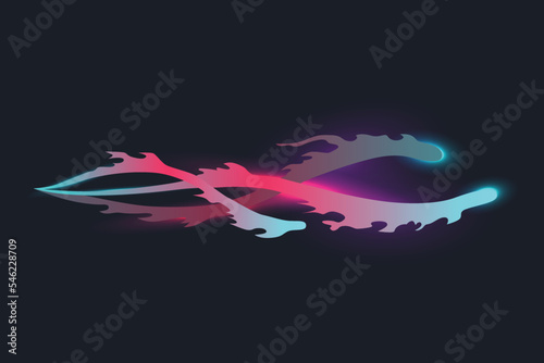 Cartoon laser gun beam. Alien combat weapon rays. Futuristic shot effect. Destructive plasma flow. Bomb blaster attack explosion. Vector game element