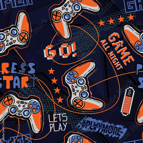 Seamless bright pattern with joysticks. gaming cool print for boys and girls. Suitable for textiles, sportswear, web
