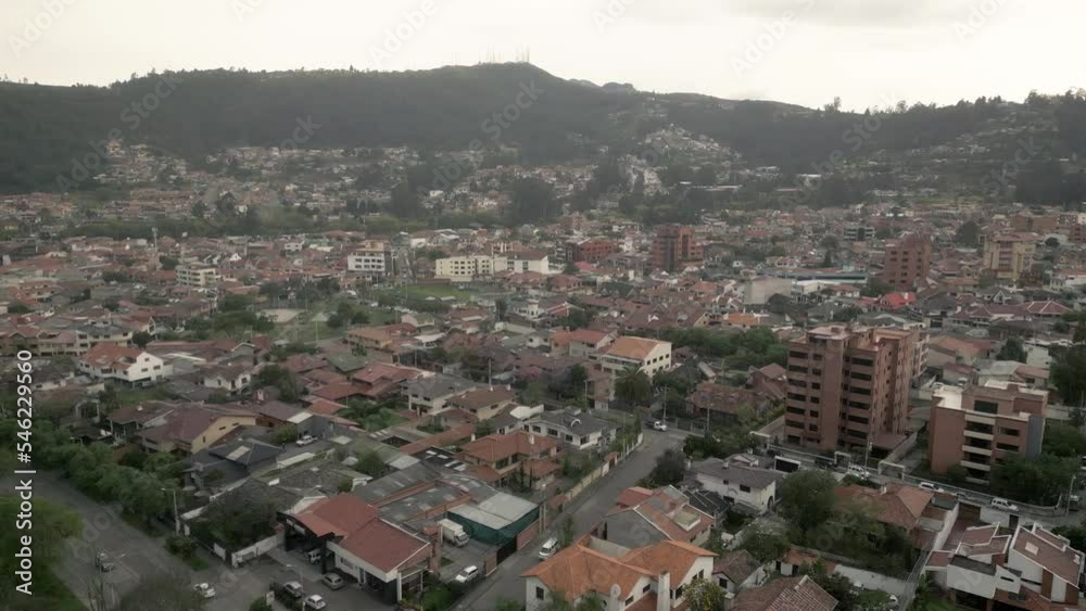 Panning aerial view of the Cuenca city landscape in Ecuador. Panning aerial view of the Cuenca city landscape in Ecuador.