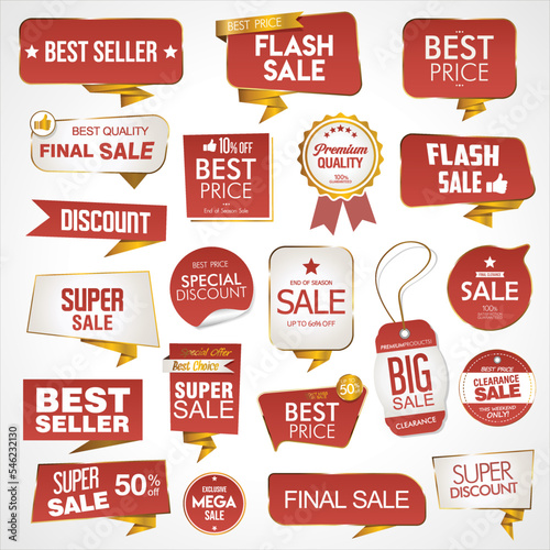 Collection of golden premium retro promo seals stickers 