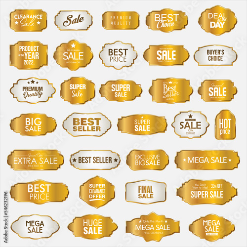 Collection of golden premium retro promo seals stickers  