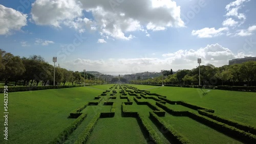 A view from Eduardo VII Park down to the Tagus, Lisbon, Portugal - 4K