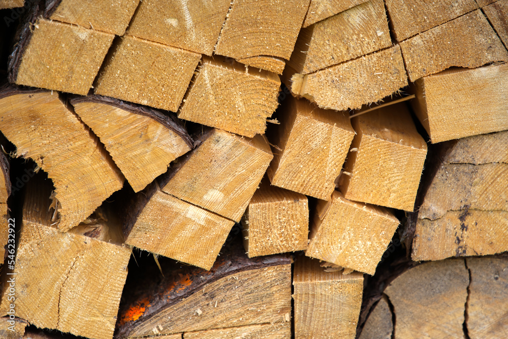 Close-up of stapled fire wood at village of Kyburg, Canton Zürich, on a sunny late summer day. Photo taken September 1st, 2022, Kyburg, Switzerland. Close-up of stapled fire wood at village of Kyburg, Canton Zürich, on a sunny late summer day. Photo taken September 1st, 2022, Kyburg, Switzerland.