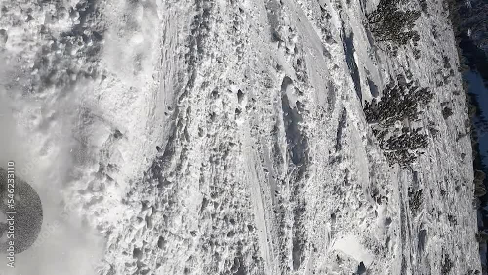 POV of snowboarder freeriding off piste between trees POV of snowboarder freeriding off piste between trees