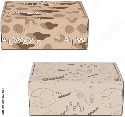 Bread dessert packaging design. Can be used for background, design. Wrapping paper. Design shop, package.Buns bread.