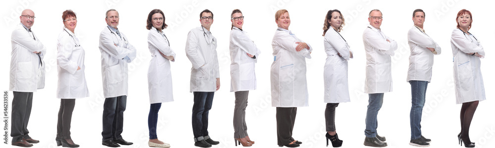 group of doctors in profile isolated on white group of doctors in profile isolated on white
