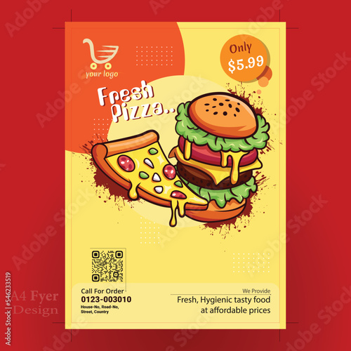 A4 pizza flyer burger design template