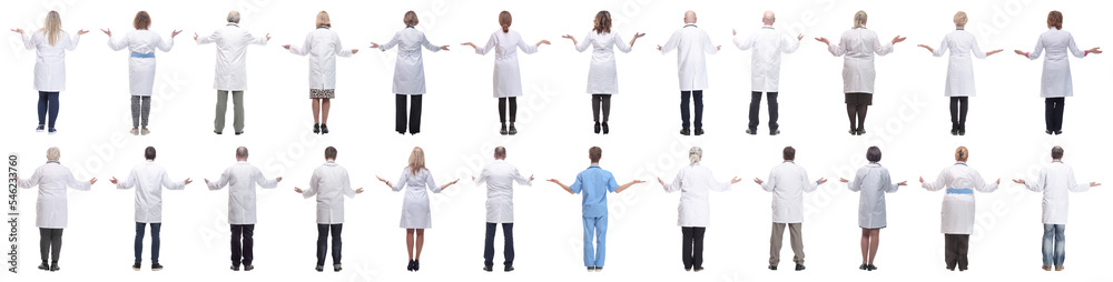 group of doctors standing with their backs isolated group of doctors standing with their backs isolated