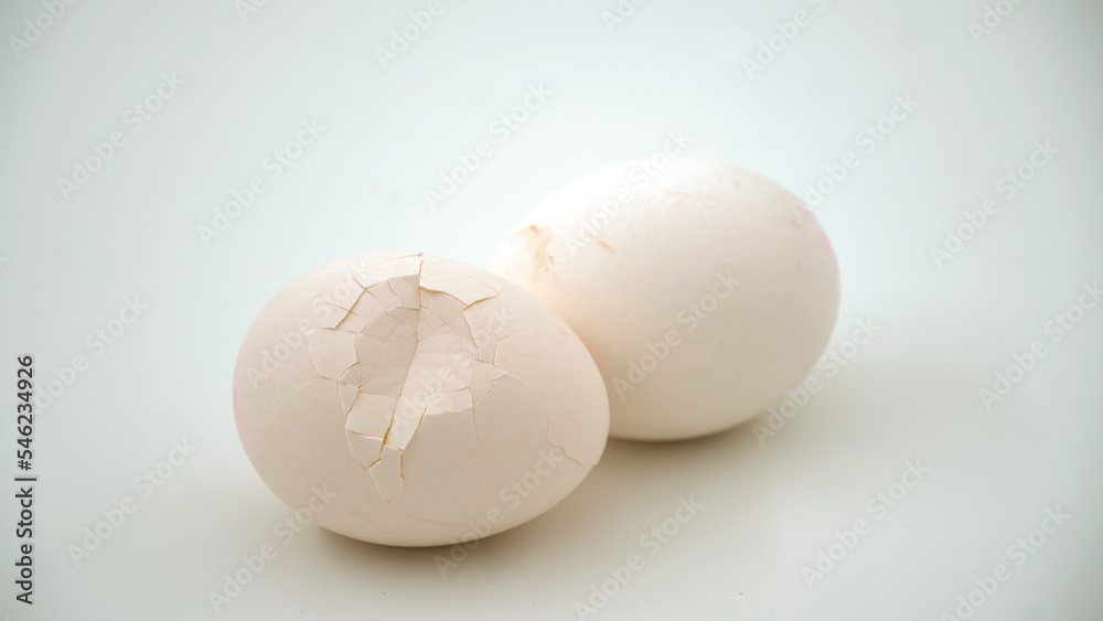 Broken and cracked egg shell on an isolated background