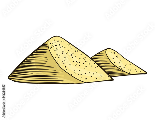 Cane sugar. Product from sugarcane plant. Engraving hand drawn natural organic food or natural ingredient. Fresh sugar in heap