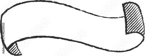 Chalk style sketchy ribbon vector illustration. Hand drawn elegant banner with curved ribbon sketch and curled doodle flag for vintage cafe board menu design