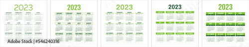 Calendar 2023 set. Color english square calender template collection