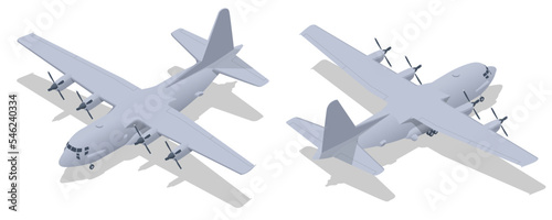 Isometric Lockheed C-130 Hercules, American four-engine turboprop military transport aircraft. Military transport aircraft