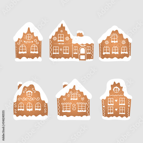 Set of isolated christmas gingerbread houses with icing