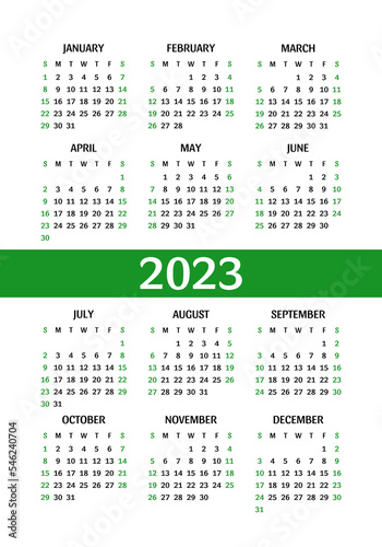 Calendar design 2023 year. English vertical vector wall or pocket calender template