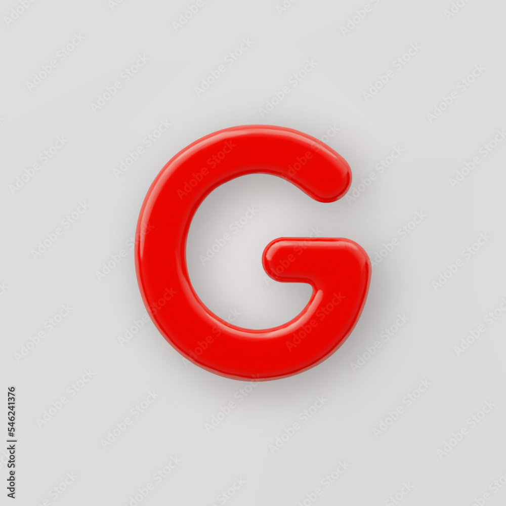 3D Red plastic uppercase letter G with a glossy surface on a gray background. 3D Red plastic uppercase letter G with a glossy surface on a gray background.