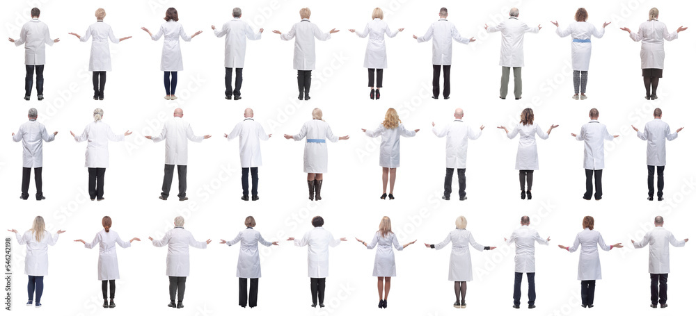 group of doctors standing with their backs isolated