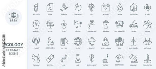 Fotografiet Ecology and green energy thin line icons set vector illustration