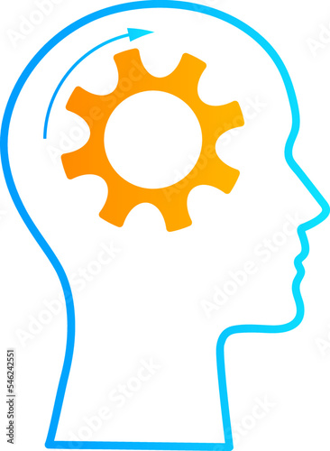 Head silhouette inspiration concept set vector illustration. Creative graphic collection with head profile and gear machine. Blue human silhouette technology background concept.