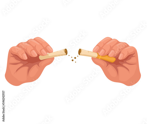 Hand breaking cigarette. stop smoking symbol cartoon illustration vector