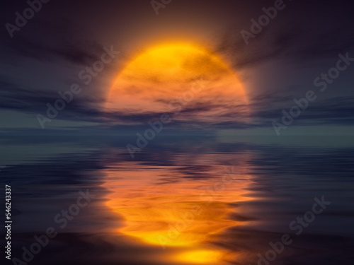 strange sunset over a water planet