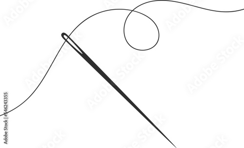 Needle and thread silhouette icon vector illustration. Tailor logo with needle symbol and curvy thread isolated on white background. Tailor sign template, sewing instrument design, fashion icon