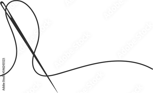 Needle and thread silhouette icon vector illustration. Tailor logo with needle symbol and curvy thread isolated on white background. Tailor sign template, sewing instrument design, fashion icon
