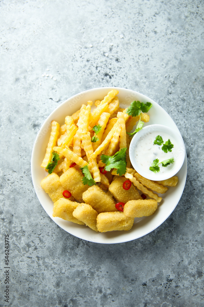 Traditional homemade fish and chips Traditional homemade fish and chips