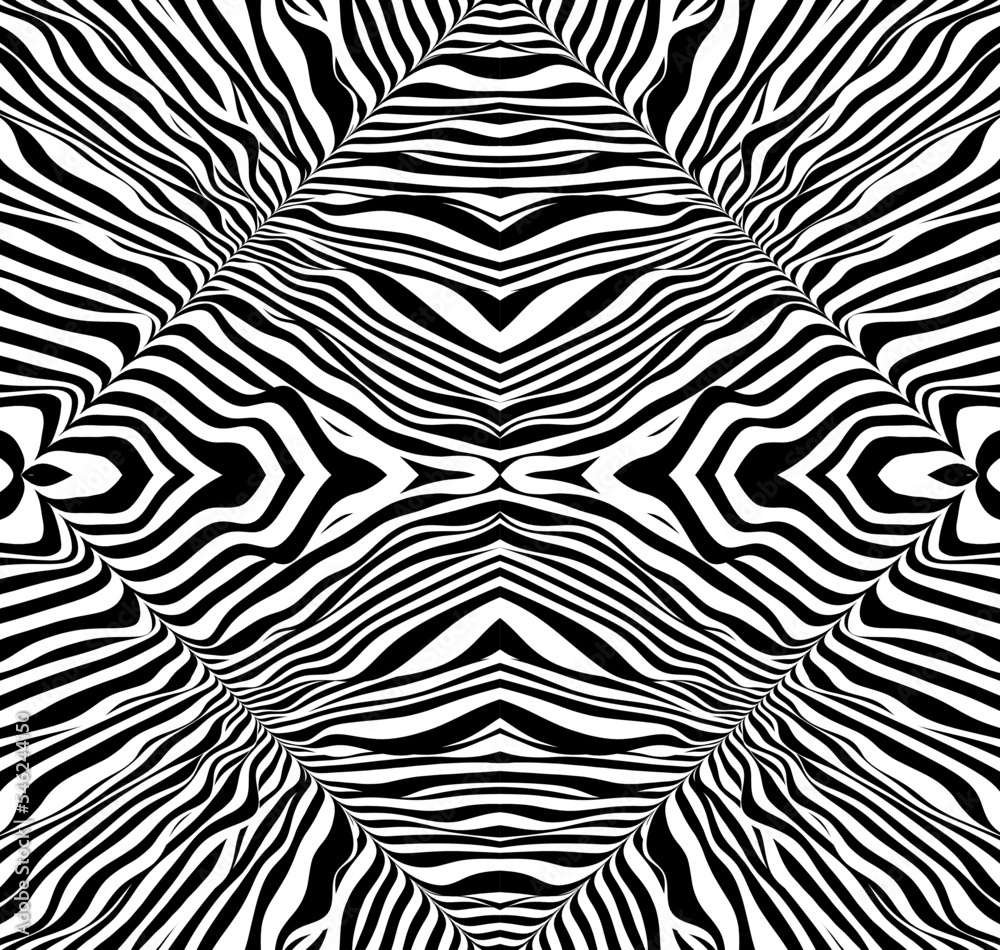  Abstract psychedelic stripes for digital wallpaper design. Line art pattern. Monochrome design. Vector print template. Geometry curve lines pattern. Futuristic concept