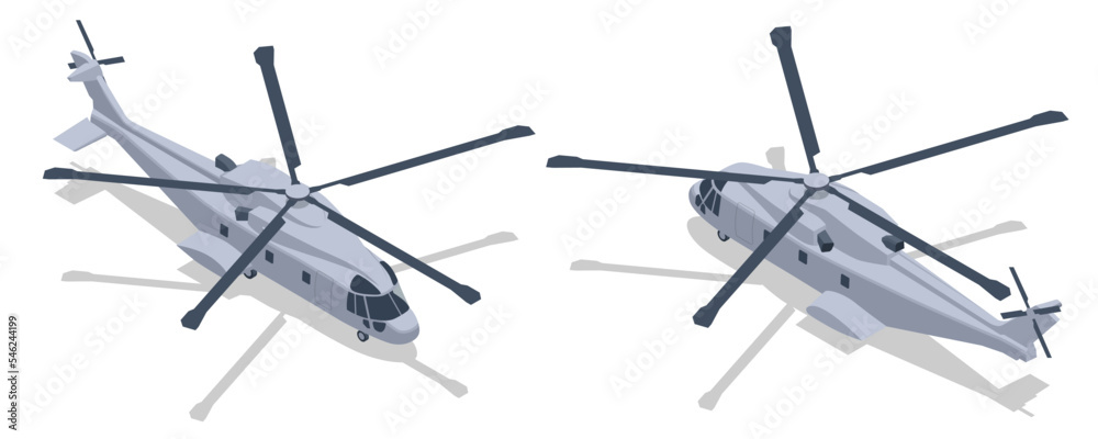 Isometric Anti-submarine warfare, medium-lift transport, search and rescue and utility helicopter Merlin. Military Aviation
