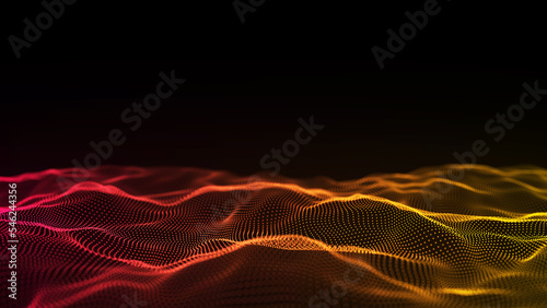 Futuristic technology wave. Digital cyberspace. Abstract wave with moving particles on background. Big data analytics. 3d rendering.