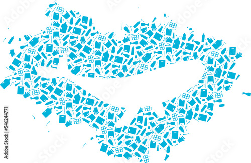 Whale plastic trash planet pollution concept vector illustration. Ocean animal outline cut in plastic waste flat icon patch. Environmental protection concept, microplastic pollution problem graphic.
