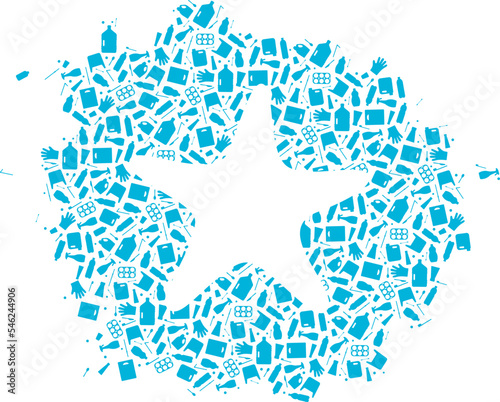 Starfish plastic trash planet pollution concept vector illustration. Ocean animal outline cut in plastic waste flat icon patch. Environmental protection concept, microplastic pollution problem graphic